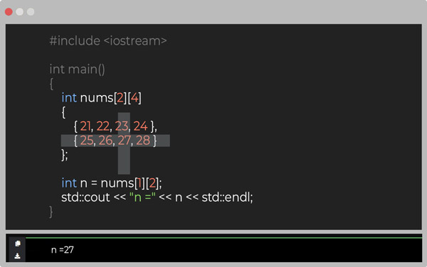 Пример кода поиска элемента в многомерном массиве на C++